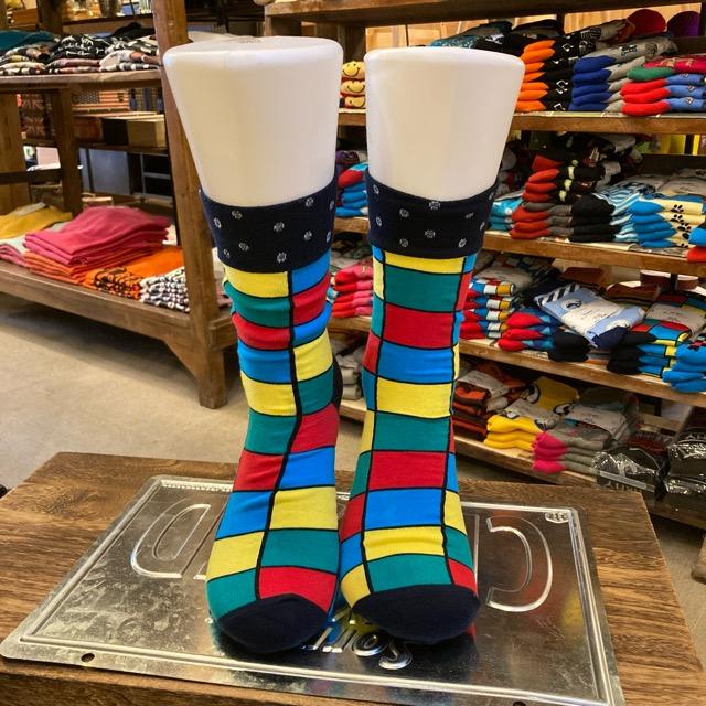 TOPANGA SOCKS Men's　クレイジーパターンソックス　ルービックキューブ　カラフル　水玉　ドット　靴下　メンズソックス　派手ソックス　ハイソックス