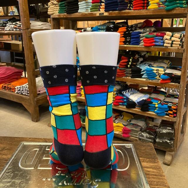 TOPANGA SOCKS Men's　クレイジーパターンソックス　ルービックキューブ　カラフル　水玉　ドット　靴下　メンズソックス　派手ソックス　ハイソックス