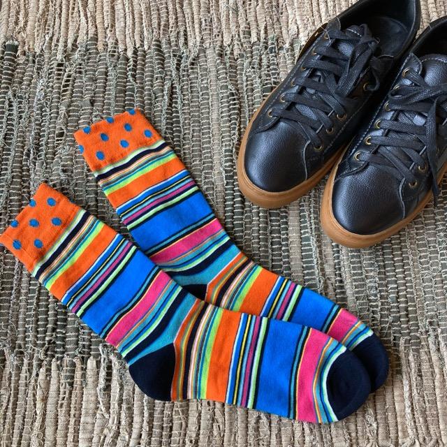 TOPANGA SOCKS Men's　クレイジーパターンソックス　マルチボーダー　ドット　カラフル　靴下　メンズソックス　派手ソックス　ハイソックス