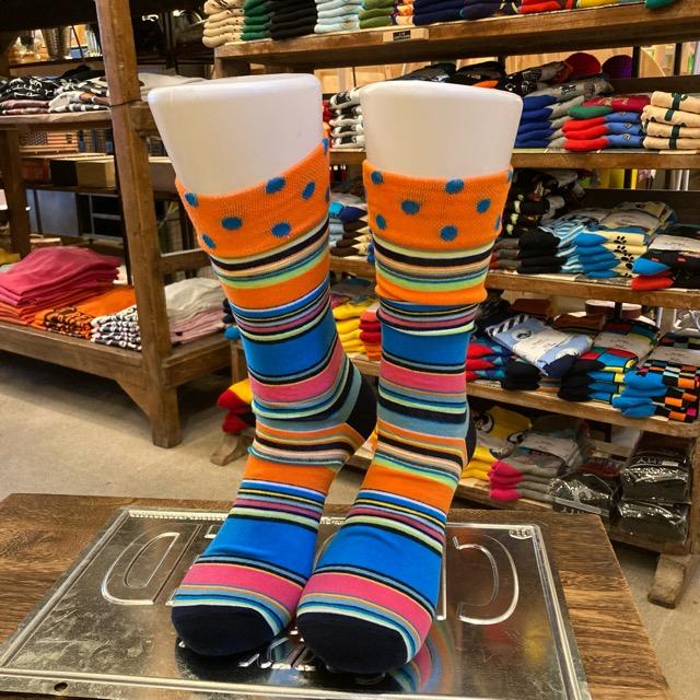 TOPANGA SOCKS Men's　クレイジーパターンソックス　マルチボーダー　ドット　カラフル　靴下　メンズソックス　派手ソックス　ハイソックス