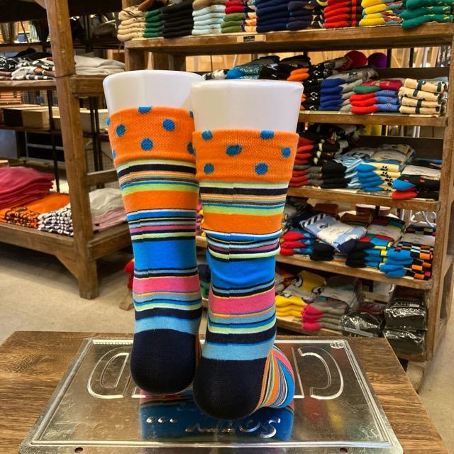 TOPANGA SOCKS Men's　クレイジーパターンソックス　マルチボーダー　ドット　カラフル　靴下　メンズソックス　派手ソックス　ハイソックス