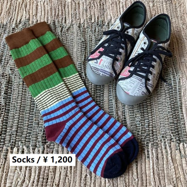 TOPANGA SOCKS Lady's　クレイジーボーダーハイソックス　ブルー×グリーン　ファッション　レディース　靴下　ユニーク　プチギフト