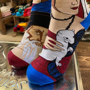 TOPANGA SOCKS Lady's　アシンメトリーソックス　ルネサンス　モナリザ　ダビンチ　聖母　絵画　マリア　ファッション　レディース　靴下　ユニーク　プチギフト