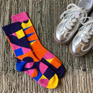 TOPANGA SOCKS Lady's　アシンメトリーソックス　ジオメトリック　カラフル　サークル　レトロ　図形　ファッション　レディース　靴下　ユニーク　プチギフト