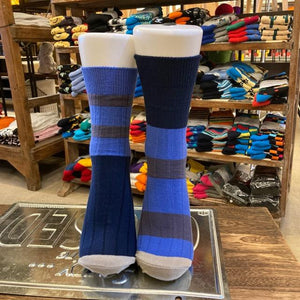 TOPANGA SOCKS Lady's　バイカラーアシンメトリーリブソックス　ブルー×ネイビー×グレー　ボーダー　ファッション　レディース　靴下　ユニーク　プチギフト