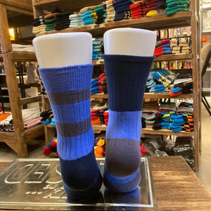 TOPANGA SOCKS Lady's　バイカラーアシンメトリーリブソックス　ブルー×ネイビー×グレー　ボーダー　ファッション　レディース　靴下　ユニーク　プチギフト