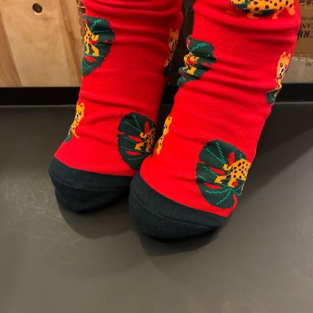 TOPANGA SOCKS Lady's Art Socks Leopard and Monstera Red
