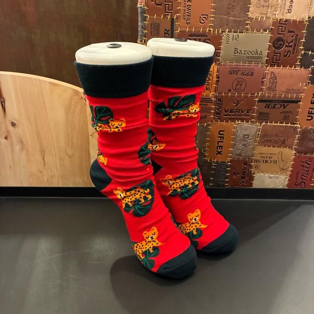 TOPANGA SOCKS Lady's Art Socks Leopard and Monstera Red