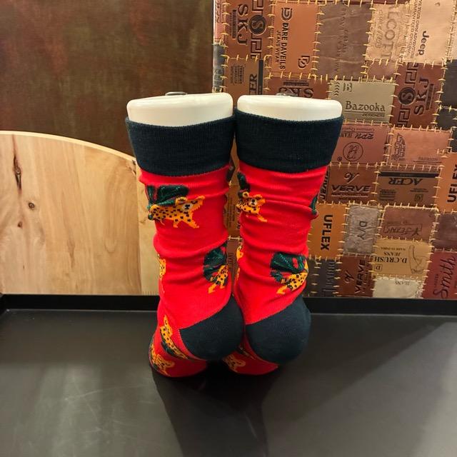 TOPANGA SOCKS Lady's Art Socks Leopard and Monstera Red
