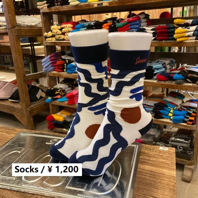 TOPANGA SOCKS Lady's　アートソックス　Seven　ホワイト　ブルー　ファッション　レディース　靴下　ユニーク　プチギフト　アートソックス　クルーソックス