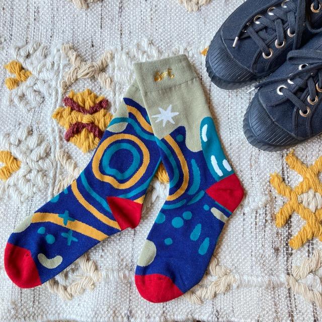 TOPANGA SOCKS Lady's　アートソックス　Spirit　グレー　ブルー　ファッション　レディース　靴下　ユニーク　プチギフト　アートソックス　クルーソックス