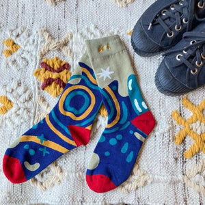 TOPANGA SOCKS Lady's　アートソックス　Spirit　グレー　ブルー　ファッション　レディース　靴下　ユニーク　プチギフト　アートソックス　クルーソックス