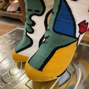 TOPANGA SOCKS Lady's　アートソックス　July　ホワイト　グリーン　ファッション　レディース　靴下　ユニーク　プチギフト　アートソックス　クルーソックス