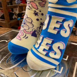 TOPANGA SOCKS Lady's　アシンメトリーソックス　YES FLOWER　花　フラワー　ブルー　ホワイト　レディース　靴下　ユニーク　プチギフト　クルーソックス