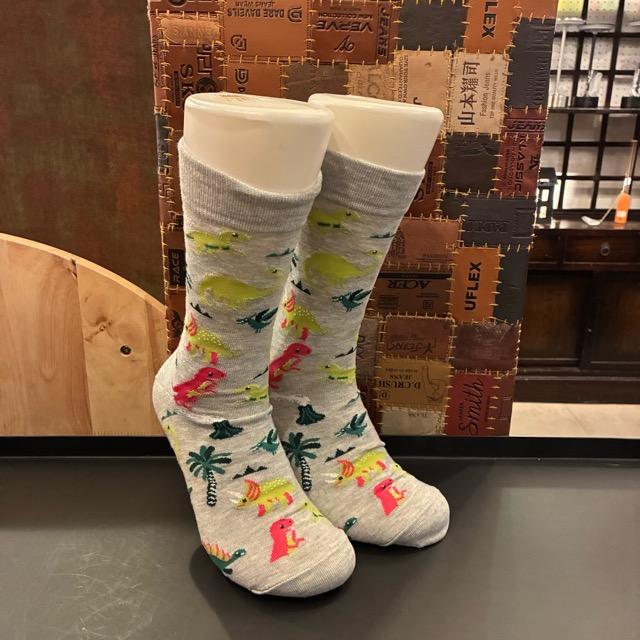 TOPANGA SOCKS Men's　Art Socks Dinosaur　Gray