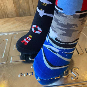 TOPANGA SOCKS Lady's　アシンメトリーソックス　Lighthouse　灯台　ブルー　カモメ　　靴下　ユニーク　プチギフト　クルーソックス