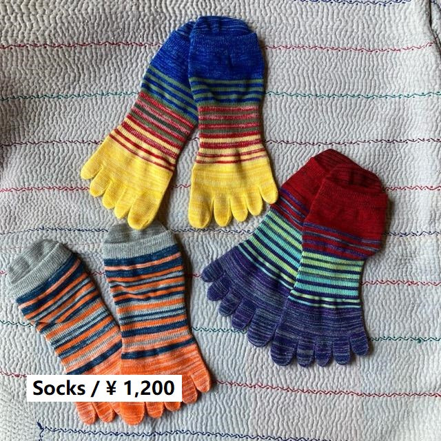 TOPANGA SOCKS Men's　マルチボーダー5本指アンクル丈ソックス　全3色　オレンジ　イエロー　ブルー　靴下　スニーカー　プチギフト　くるぶし丈ソックス