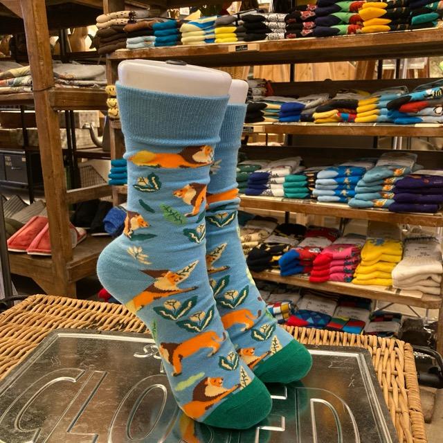 TOPANGA SOCKS Men's　花とライオンソックス　ブルー　オレンジ　フラワー　靴下　メンズソックス　派手ソックス　プチギフト