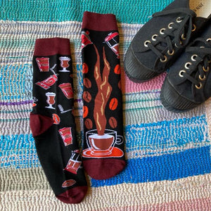 TOPANGA SOCKS Lady's　アシンメトリーソックス　コーヒータイム　ブラック　ブラウン　カフェタイム　　靴下　ユニーク　プチギフト　クルーソックス