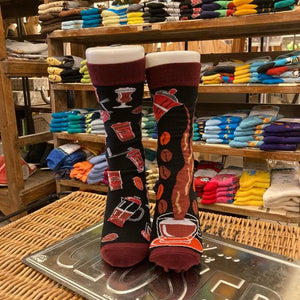 TOPANGA SOCKS Lady's　アシンメトリーソックス　コーヒータイム　ブラック　ブラウン　カフェタイム　　靴下　ユニーク　プチギフト　クルーソックス