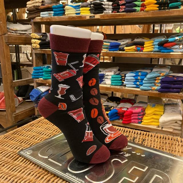 TOPANGA SOCKS Lady's　アシンメトリーソックス　コーヒータイム　ブラック　ブラウン　カフェタイム　　靴下　ユニーク　プチギフト　クルーソックス