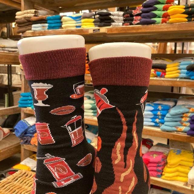 TOPANGA SOCKS Lady's　アシンメトリーソックス　コーヒータイム　ブラック　ブラウン　カフェタイム　　靴下　ユニーク　プチギフト　クルーソックス