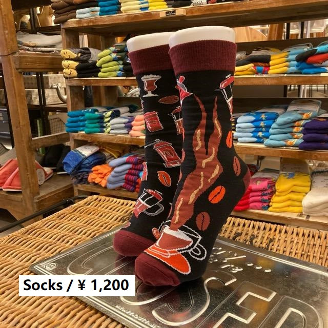 TOPANGA SOCKS Lady's　アシンメトリーソックス　コーヒータイム　ブラック　ブラウン　カフェタイム　　靴下　ユニーク　プチギフト　クルーソックス