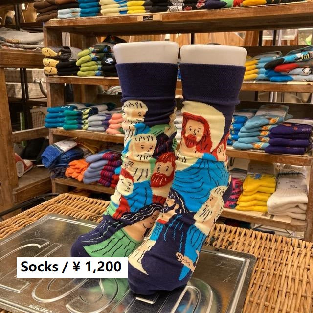 TOPANGA SOCKS Lady's　アシンメトリーソックス　イエスと12使徒　ネイビー　キリスト　靴下　ユニーク　プチギフト　クルーソックス