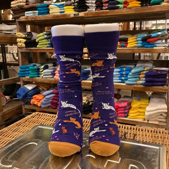 TOPANGA SOCKS Men's　LOVE CATSソックス　パープル　猫　ネコ　キャット　靴下　メンズソックス　派手ソックス　　動物ソックス　プチギフト