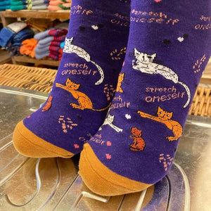 TOPANGA SOCKS Men's　LOVE CATSソックス　パープル　猫　ネコ　キャット　靴下　メンズソックス　派手ソックス　　動物ソックス　プチギフト