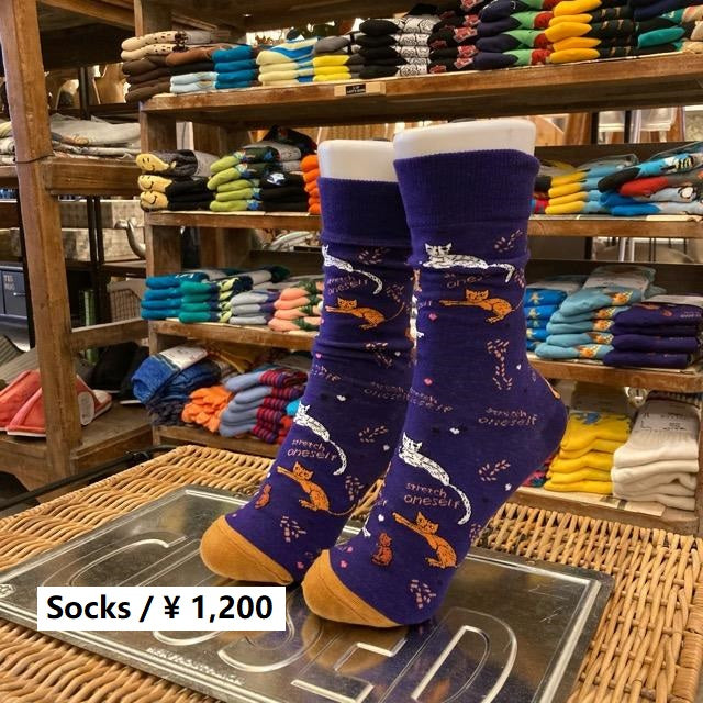 TOPANGA SOCKS Men's　LOVE CATSソックス　パープル　猫　ネコ　キャット　靴下　メンズソックス　派手ソックス　　動物ソックス　プチギフト