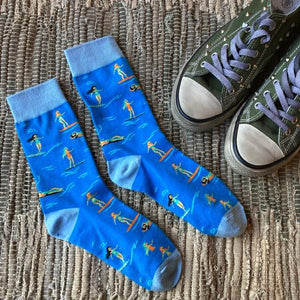 TOPANGA SOCKS Men's　サーフガールソックス　ブルー　サーフィン　ガールズ　海　靴下　メンズソックス　派手ソックス　　動物ソックス　プチギフト