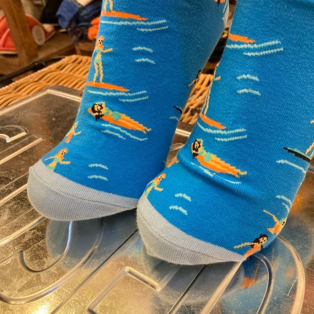 TOPANGA SOCKS Men's　サーフガールソックス　ブルー　サーフィン　ガールズ　海　靴下　メンズソックス　派手ソックス　　動物ソックス　プチギフト