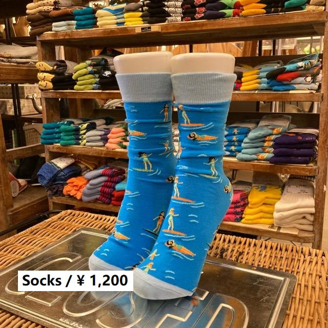 TOPANGA SOCKS Men's　サーフガールソックス　ブルー　サーフィン　ガールズ　海　靴下　メンズソックス　派手ソックス　　動物ソックス　プチギフト