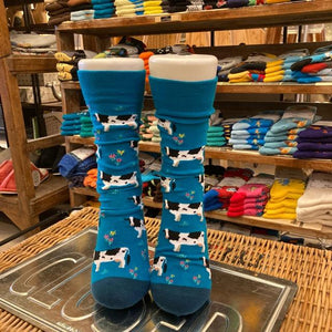 TOPANGA SOCKS Men's　ファームソックス　ブルー　牧場　ウシ　ホルスタイン　牛　靴下　メンズソックス　派手ソックス　　動物ソックス　プチギフト