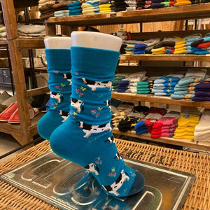 TOPANGA SOCKS Men's　ファームソックス　ブルー　牧場　ウシ　ホルスタイン　牛　靴下　メンズソックス　派手ソックス　　動物ソックス　プチギフト