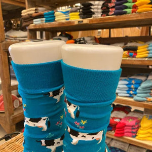 TOPANGA SOCKS Men's　ファームソックス　ブルー　牧場　ウシ　ホルスタイン　牛　靴下　メンズソックス　派手ソックス　　動物ソックス　プチギフト