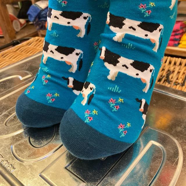 TOPANGA SOCKS Men's　ファームソックス　ブルー　牧場　ウシ　ホルスタイン　牛　靴下　メンズソックス　派手ソックス　　動物ソックス　プチギフト