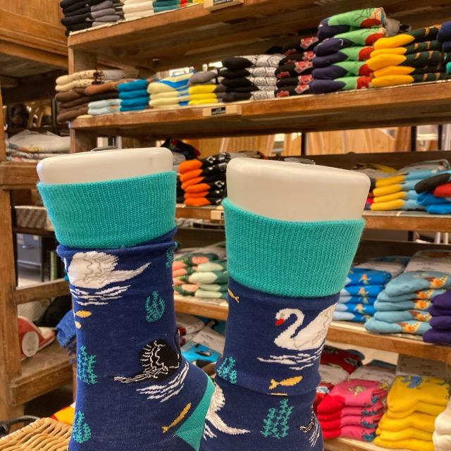 TOPANGA SOCKS Men's　スワンソックス　ネイビー　白鳥　黒鳥　湖　靴下　メンズソックス　派手ソックス　　動物ソックス　プチギフト