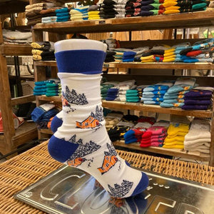 TOPANGA SOCKS Men's　山小屋ソックス　ホワイト　雪山　森　スキー　靴下　メンズソックス　派手ソックス　プチギフト