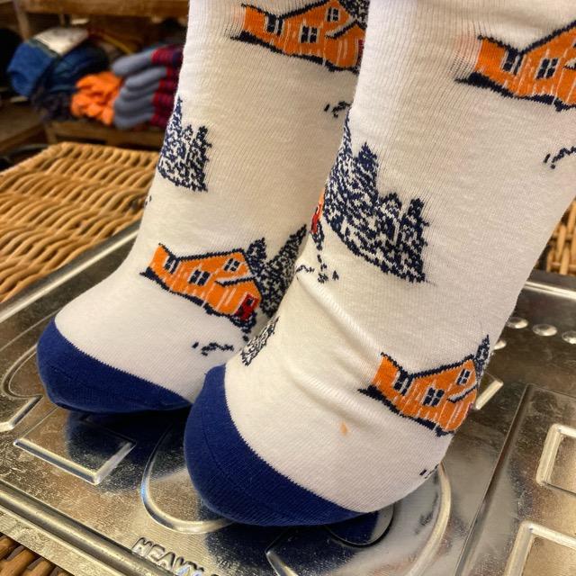 TOPANGA SOCKS Men's　山小屋ソックス　ホワイト　雪山　森　スキー　靴下　メンズソックス　派手ソックス　プチギフト