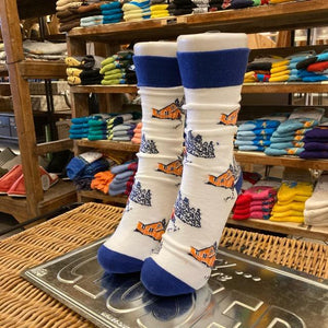 TOPANGA SOCKS Men's　山小屋ソックス　ホワイト　雪山　森　スキー　靴下　メンズソックス　派手ソックス　プチギフト