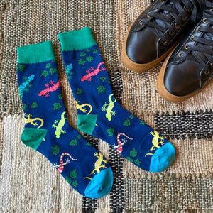 TOPANGA SOCKS Men's　カラフルリザードソックス　ネイビー　トカゲ　爬虫類　ヤモリ　イモリ　靴下　メンズソックス　派手ソックス　プチギフト