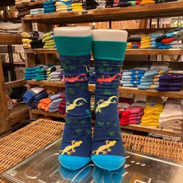 TOPANGA SOCKS Men's　カラフルリザードソックス　ネイビー　トカゲ　爬虫類　ヤモリ　イモリ　靴下　メンズソックス　派手ソックス　プチギフト