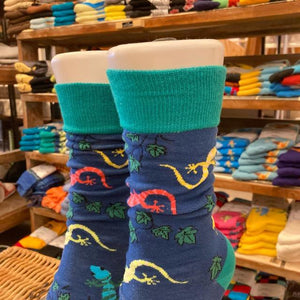 TOPANGA SOCKS Men's　カラフルリザードソックス　ネイビー　トカゲ　爬虫類　ヤモリ　イモリ　靴下　メンズソックス　派手ソックス　プチギフト