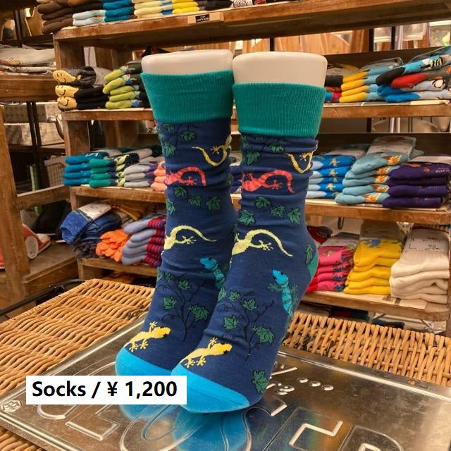 TOPANGA SOCKS Men's　カラフルリザードソックス　ネイビー　トカゲ　爬虫類　ヤモリ　イモリ　靴下　メンズソックス　派手ソックス　プチギフト