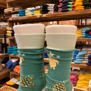 TOPANGA SOCKS Men's　ホシとカメソックス　グリーン　星　カメ　タートル　ウミガメ　靴下　メンズソックス　派手ソックス　プチギフト