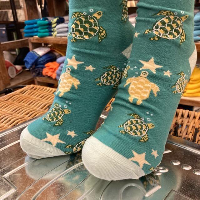 TOPANGA SOCKS Men's　ホシとカメソックス　グリーン　星　カメ　タートル　ウミガメ　靴下　メンズソックス　派手ソックス　プチギフト