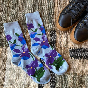 TOPANGA SOCKS Men  's　スミレソックス　ブルー　水色　パープル　花　ヴァイオレット　靴下　メンズソックス　派手ソックス　プチギフト