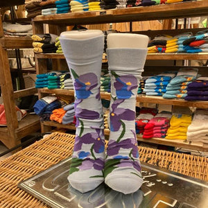 TOPANGA SOCKS Men  's　スミレソックス　ブルー　水色　パープル　花　ヴァイオレット　靴下　メンズソックス　派手ソックス　プチギフト